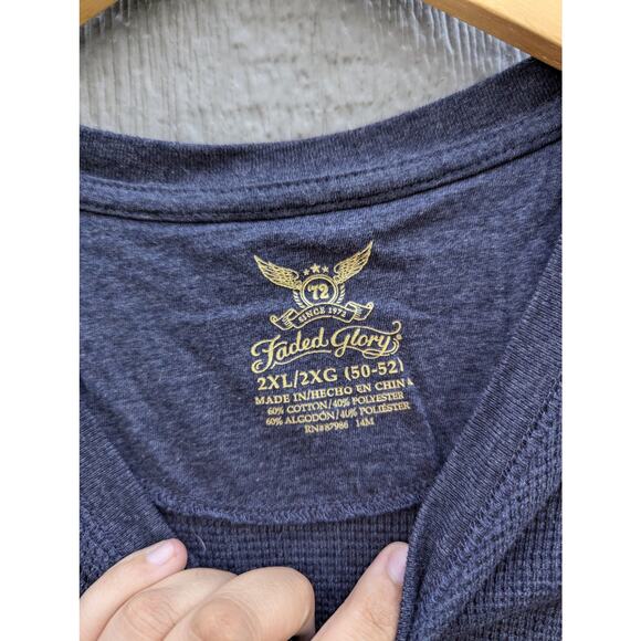 Men Blue Stone Washed Waffle Knit Flannel Undershirt 2XL Work Shirt Farm Western - Picture 4 of 4